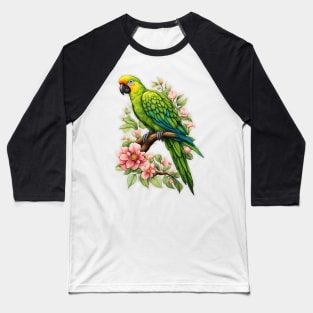 Green Parrot on a tree branch flowers Baseball T-Shirt